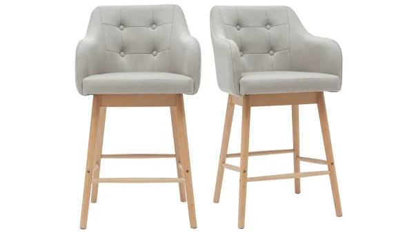 Tabourets De Bar Scandinaves Gris Clair Et Bois H65 Cm (lot De 2) BALTIK De Qualité 1
