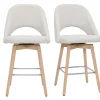 Tabourets De Bar Scandinaves Tissu Effet Velours Texturé Beige Et Hévéa Massif 65 Cm (lot De 2) COSETTE 28