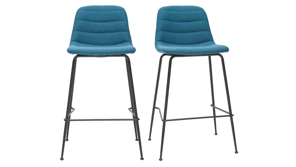 pas cher Tabourets De Bar Tissu Et Métal Bleu Canard 65 Cm (lot De 2) SAURY 1