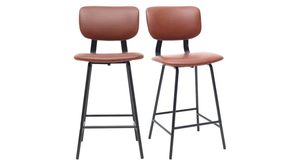 SOLDES TOUT À Tabourets De Bar Vintage Marron Clair Avec Pieds Métal 65 Cm (lot De 2) LAB 1