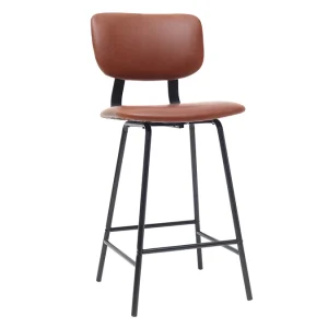 SOLDES TOUT À Tabourets De Bar Vintage Marron Clair Avec Pieds Métal 65 Cm (lot De 2) LAB 16