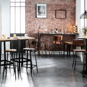 SOLDES TOUT À Tabourets De Bar Vintage Marron Clair Avec Pieds Métal 65 Cm (lot De 2) LAB 24