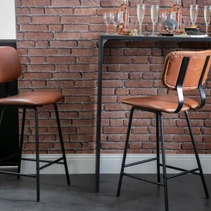 SOLDES TOUT À Tabourets De Bar Vintage Marron Clair Avec Pieds Métal 65 Cm (lot De 2) LAB 26