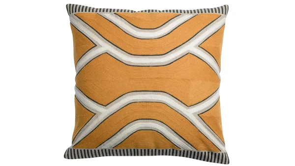 Livraison internationale Coussin Brodé Ethnique Jaune Ocre 45 X 45 Cm YELO 1