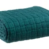magasin france Plaid En Coton Texturé Bleu Pétrole 130 X 200 Cm WAFLE 11