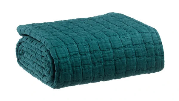 magasin france Plaid En Coton Texturé Bleu Pétrole 130 X 200 Cm WAFLE 1