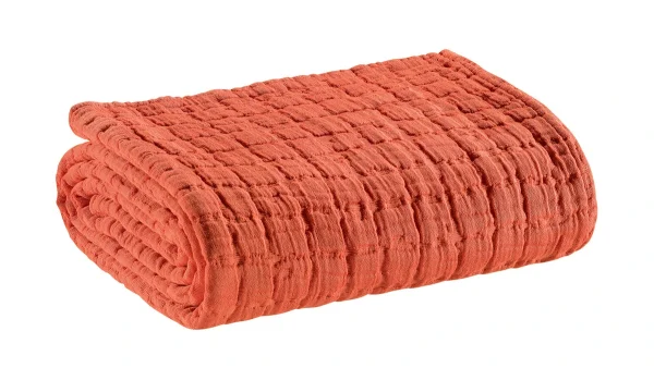Plaid En Coton Texturé Orange 130 X 200 Cm WAFLE en ligne officielle 1