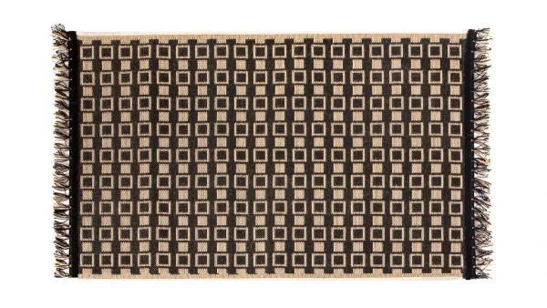 Pas Cher soldes France Tapis / Descente De Lit Avec Motif Graphique Naturel Et Noir 60 X 110 Cm DAMA 1