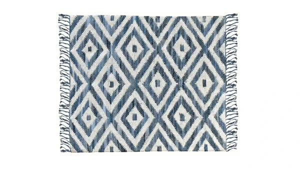 destockage Tapis Ethnique En Coton Bleu Et Blanc 160 X 230 Cm ACANTE 1
