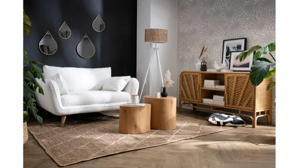 Large choix en ligne Tapis Naturel En Jute Tissé Main Avec Motifs Losanges 160 X 230 Cm RAFI 3